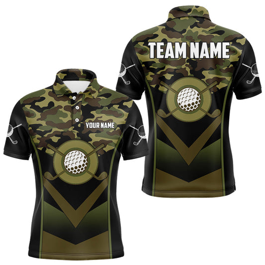 Maxcorners Black green camo Golf Polo shirts For Men Custom golf outfit men, personalized golf gifts MT0811