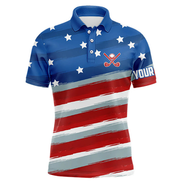 Maxcorners Red, White and Blue American Flag Mens Golf Polo Shirts custom patriotic golf tops for men