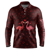 Maxcorners Funny Flamingo Red Heart Pattern Matching Golf Shirt For Couple Custom His And Her Valentine Golf Tops For Men And Women