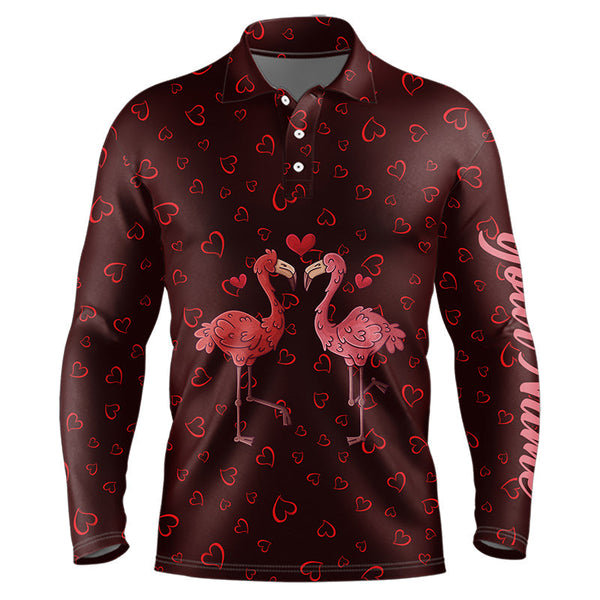 Maxcorners Funny Flamingo Red Heart Pattern Matching Golf Shirt For Couple Custom His And Her Valentine Golf Tops For Men And Women