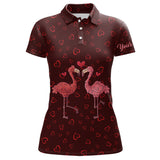 Maxcorners Funny Flamingo Red Heart Pattern Matching Golf Shirt For Couple Custom His And Her Valentine Golf Tops For Men And Women
