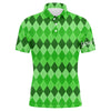 MaxCorners Golfs Green Argyle St Patrick'S Day Pattern Customized Name 3D Polo Shirt For Men