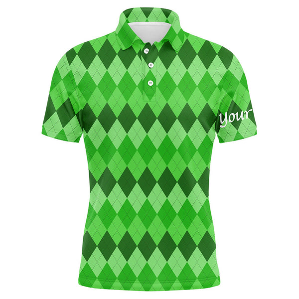 MaxCorners Golfs Green Argyle St Patrick'S Day Pattern Customized Name 3D Polo Shirt For Men