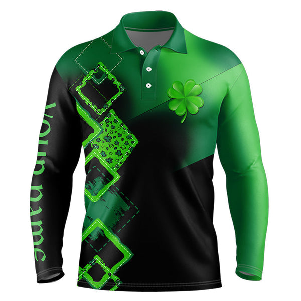 Maxcorners Mens golf polo shirt custom name green clover St Patrick day golf shirts, golfing gifts | Black