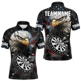 Maxcorners Personalized Eagle American Flag Dart Polo, Quarter Zip Shirt For Men Custom Patriotic Darts Jersey