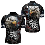 Maxcorners Personalized Eagle American Flag Dart Polo, Quarter Zip Shirt For Men Custom Patriotic Darts Jersey