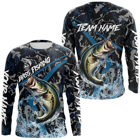 Maxcorners Custom Largemouth Bass Fishing Camo Long Sleeve Fishing Shirts, Personalized Bass Fishing Team Jerseys LM0607