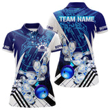 Maxcorners Blue And White Custom Flame Bowling Polo, Quarter-Zip Shirts For Men, Team Bowling League Jersey LM0803