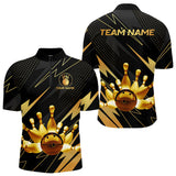 Maxcorners Custom Black And Gold Bowling Polo, Quarter Zip Shirts For Men, Team Bowling League Jersey LM0803