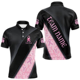 Maxcorners Black and Pink Ribbon Breast cancer Bowling Polo, 1/4 Zip Shirt for Men Custom Bowling Team Jersey