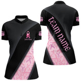 Maxcorners Black and Pink Ribbon Breast cancer Bowling Polo, 1/4 Zip Shirt for Men Custom Bowling Team Jersey