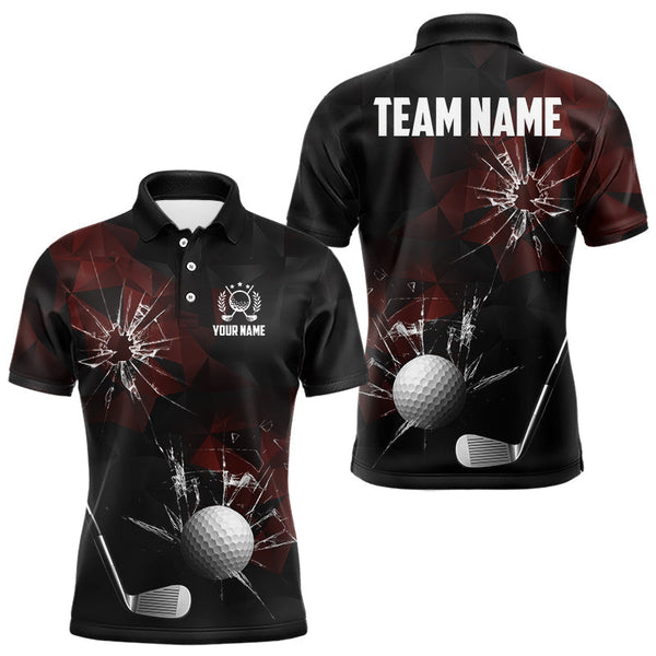 Maxcorners Black and Red Camo Broken golf ball Mens Golf polo shirts Custom Team Golf attire for men MT2108