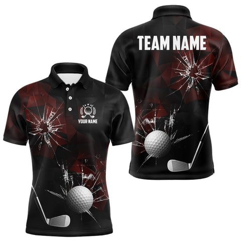 Maxcorners Black and Red Camo Broken golf ball Mens Golf polo shirts Custom Team Golf attire for men MT2108