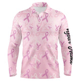 Maxcorners Golf Pink Ribbon Pattern Breast Cancer Awareness Customized Name 3D Polo Shirt Unisex