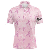 Maxcorners Golf Pink Ribbon Pattern Breast Cancer Awareness Customized Name 3D Polo Shirt Unisex