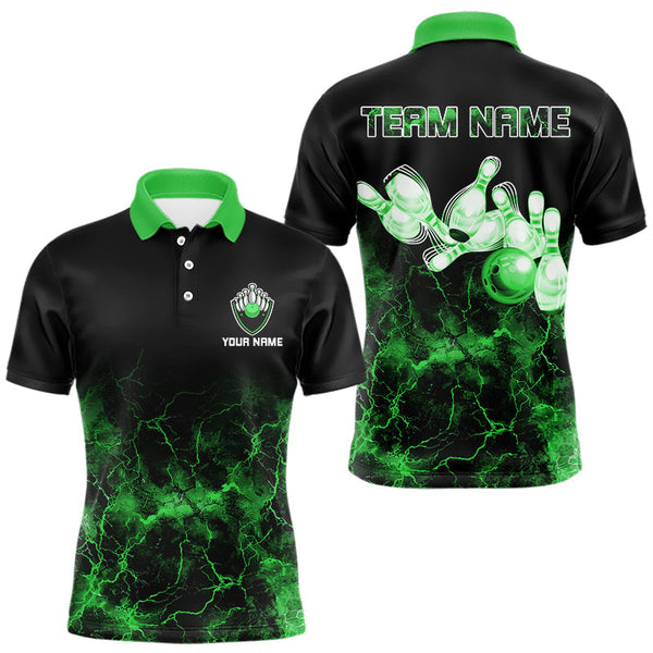 Maxcorners Personalized Men's bowling shirts Green lightning Bowling Ball Pins bowling jerseys for Bowler LM1109