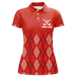 Maxcorners Golf Red Argyle Pattern Christmas Customized Name 3D Shirt