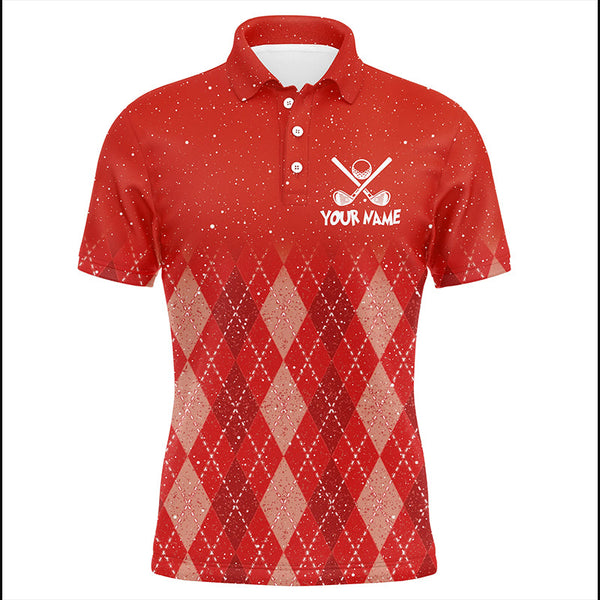 Maxcorners Golf Red Argyle Pattern Christmas Customized Name 3D Shirt