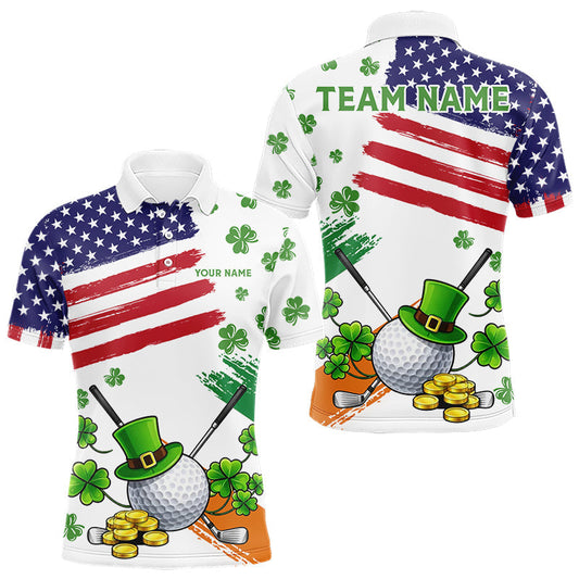 Maxcorners American Flag St Patrick's Day Clover Golf Polo Shirts For Men Custom Patriotic Mens Golf Tops LM1104
