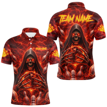 Maxcorners Red Lightning Thunder Skull Reaper Bowling Shirts For Men Custom Team Bowling League Jerseys LM1202