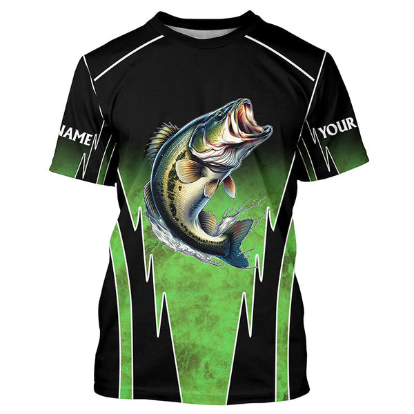 Maxcorners Largemouth Bass fishing green camo Custom performance long sleeve Bass fishing jerseys MT2108