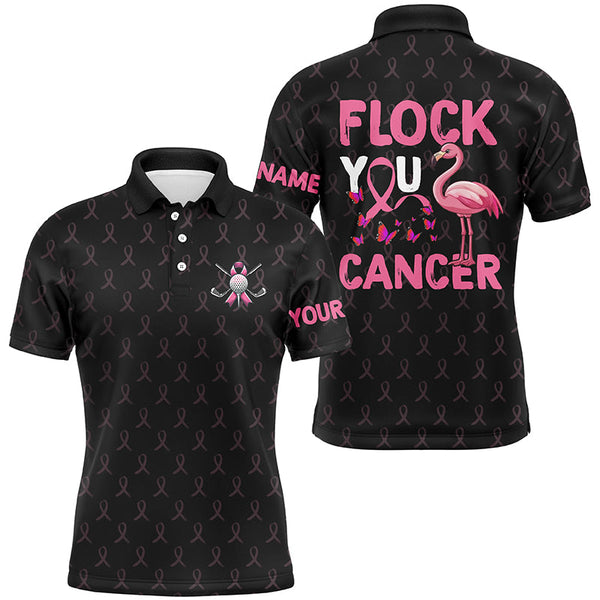 Maxcorners Black camo pink ribbons Mens Golf Polo Shirts custom Flamingo Flock you breast cancer golf shirts