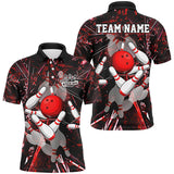 Maxcorners Red Crack Camo Bowling Polo, Quarter zip Shirt custom bowling team jerseys, bowling league shirts