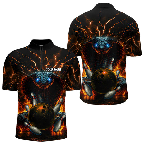 Maxcorners Personalized Orange Flame Thunder Lightning Cobra Snake Bowling Shirt For Men, Bowling Team Jerseys LM1109