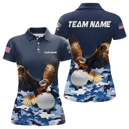 Maxcorners Blue Camo Eagle Golf Ball Mens Golf Polo Shirts Custom Patriotic Golf Tops For Men Golf Wea