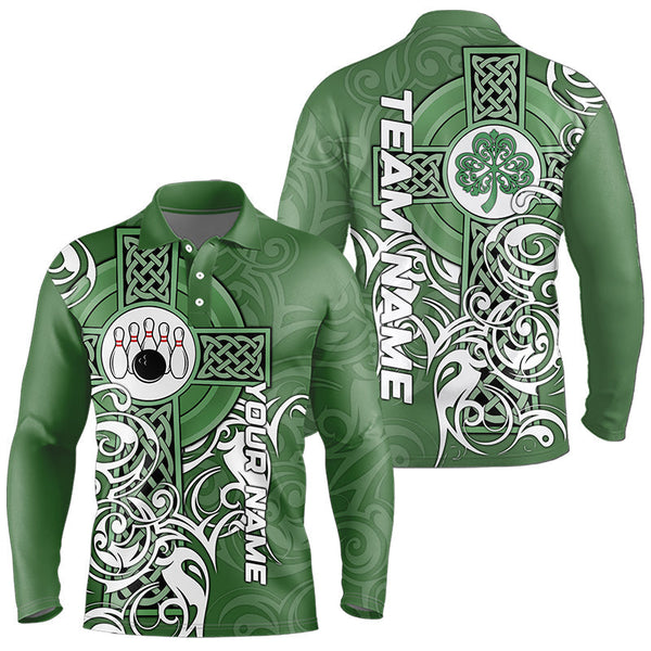 Maxcorners Green Irish Tribal Cross St Patrick'S Day Mens And Women Bowling Shirts Custom Lucky Bowling Team Jerseys