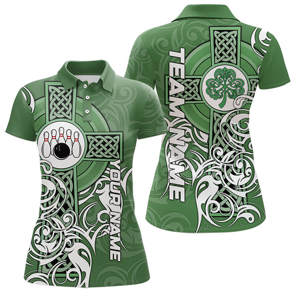 Maxcorners Green Irish Tribal Cross St Patrick'S Day Mens And Women Bowling Shirts Custom Lucky Bowling Team Jerseys