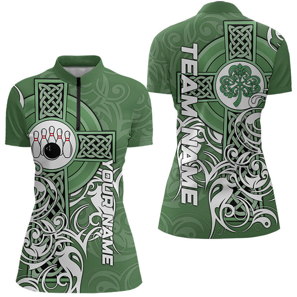 Maxcorners Green Irish Tribal Cross St Patrick'S Day Mens And Women Bowling Shirts Custom Lucky Bowling Team Jerseys