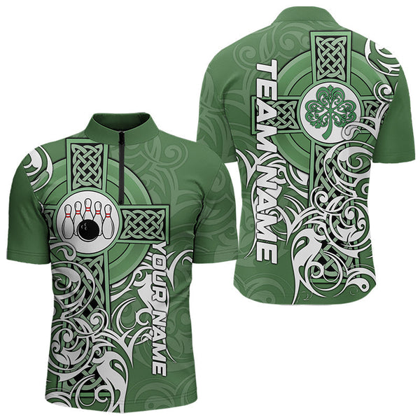 Maxcorners Green Irish Tribal Cross St Patrick'S Day Mens And Women Bowling Shirts Custom Lucky Bowling Team Jerseys