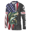 Maxcorners Personalized Bass Fishing Jerseys, Custom American flag Bass fishing Long sleeve, Long Sleeve Hooded LM0501