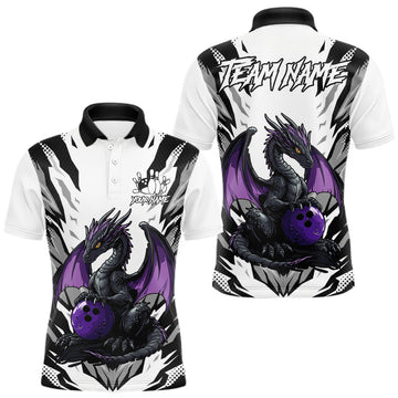 Black and White Bowling Polo, Quarter Zip Shirts For Men Custom Purple Dragon Bowling Team Jerseys LM1203