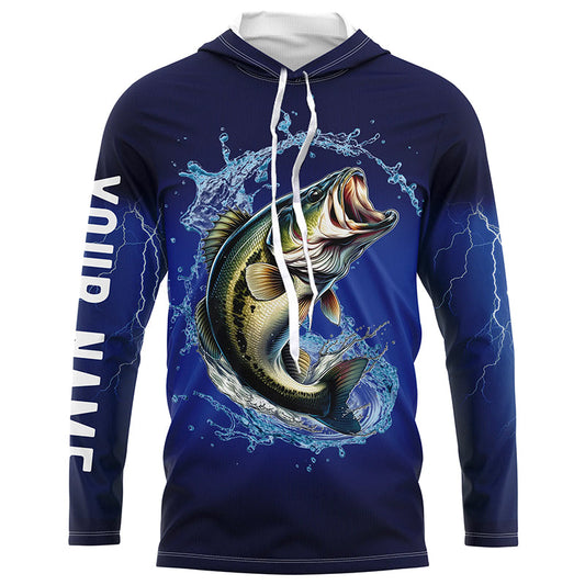 Maxcorners Largemouth Bass Fishing Blue lightning UV protection custom long sleeves fishing shirt for men LM0201