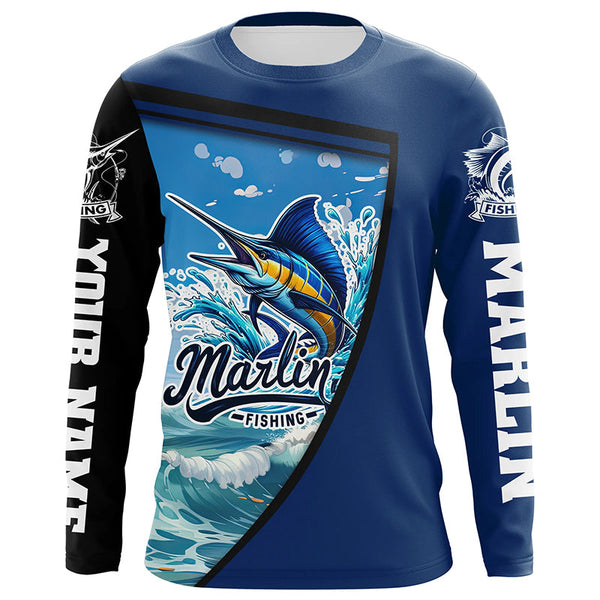 Maxcorners Marlin Fishing Blue UV Protection Long sleeve Fishing shirts Custom Marlin Fishing apparel LM2408
