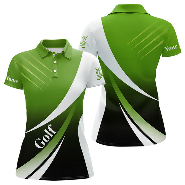 Maxcorners Mens golf polo shirts custom name green and white golf shirt, tournament golf tops for mens LM1307