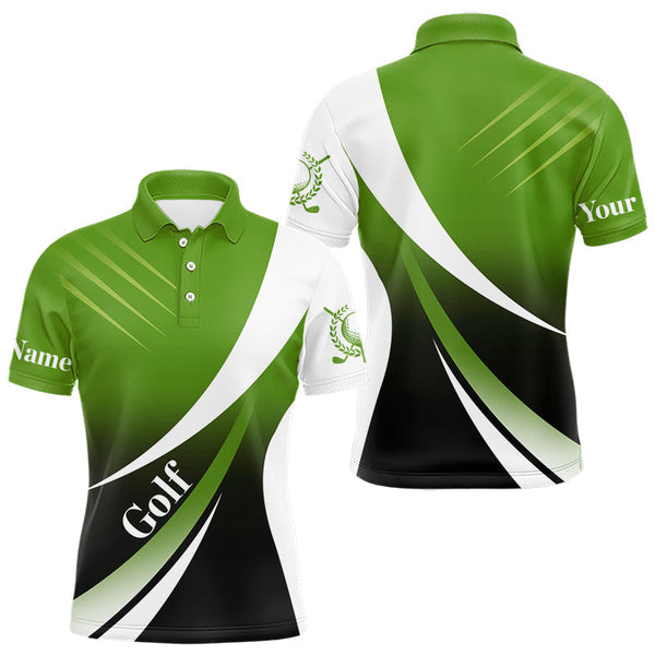 Maxcorners Mens golf polo shirts custom name green and white golf shirt, tournament golf tops for mens LM1307