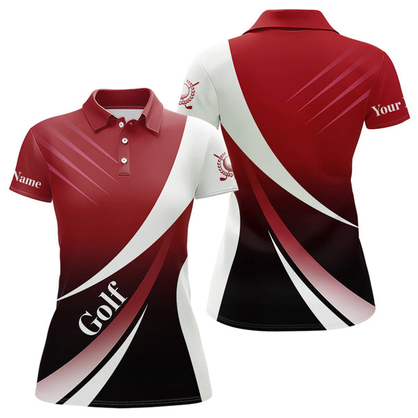 Maxcorners Mens golf polo shirts custom name red and white golf shirt, tournament golf tops for mens LM1307