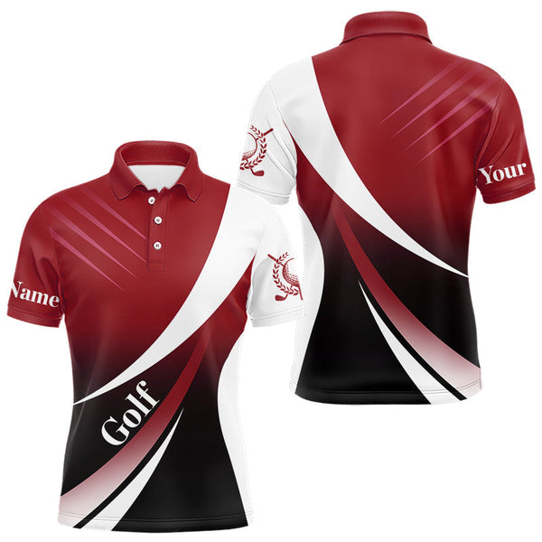 Maxcorners Mens golf polo shirts custom name red and white golf shirt, tournament golf tops for mens LM1307