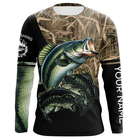 Maxcorners Bass fishing green scales camo Custom name bass Long sleeve fishing shirts, Long Sleeve Hooded LM0201