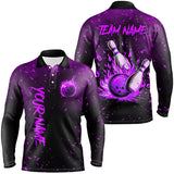 Maxcorners Purple Flame Bowling Jerseys Custom Bowling Polo, Quarter-Zip Shirt for Team, Gift for Bowler