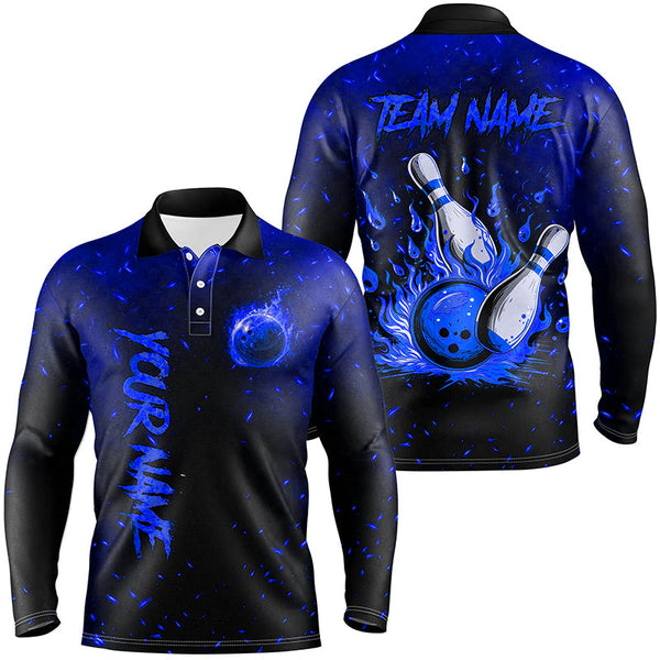 Maxcorners Blue Flame Bowling Jerseys Custom Bowling Polo, Quarter-Zip Shirt for Team, Gift for Bowler