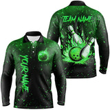 Maxcorners Green Flame Bowling Jerseys Custom Bowling Polo, Quarter-Zip Shirt for Team, Gift for Bowler