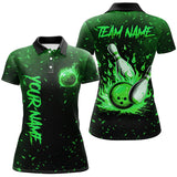 Maxcorners Green Flame Bowling Jerseys Custom Bowling Polo, Quarter-Zip Shirt for Team, Gift for Bowler