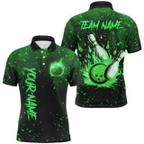 Maxcorners Green Flame Bowling Jerseys Custom Bowling Polo, Quarter-Zip Shirt for Team, Gift for Bowler