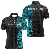 Maxcorners Black and Cyan Blue Tribal pattern Men Bowling Shirt Custom Bowling outfit men Team bowling jersey LM1109