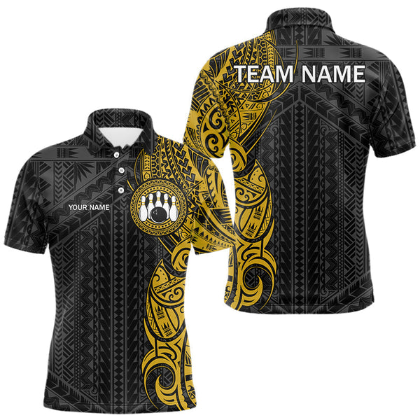 Maxcorners Black and Yellow Tribal pattern Men Bowling Shirt Custom Bowling outfit men Team bowling jersey LM1109