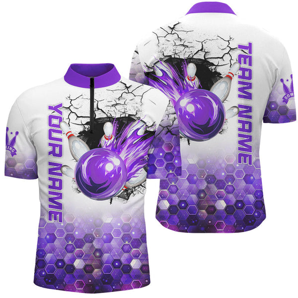 Maxcorners Ball Fire Hexagon Pattern Bowling Jersey Customized Name 3D Shirt